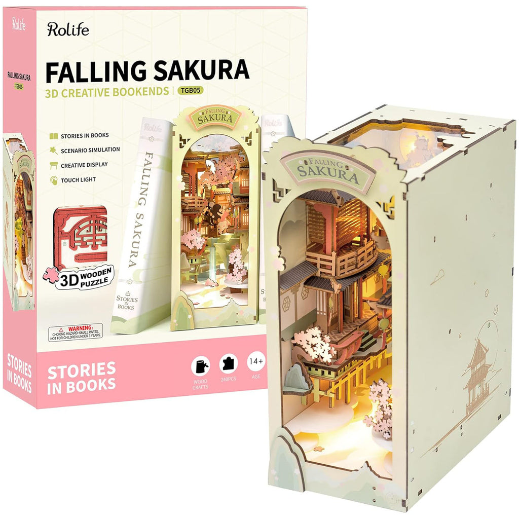 Robotime Rolife Falling Sakura 3D Creative Bookend Building Set