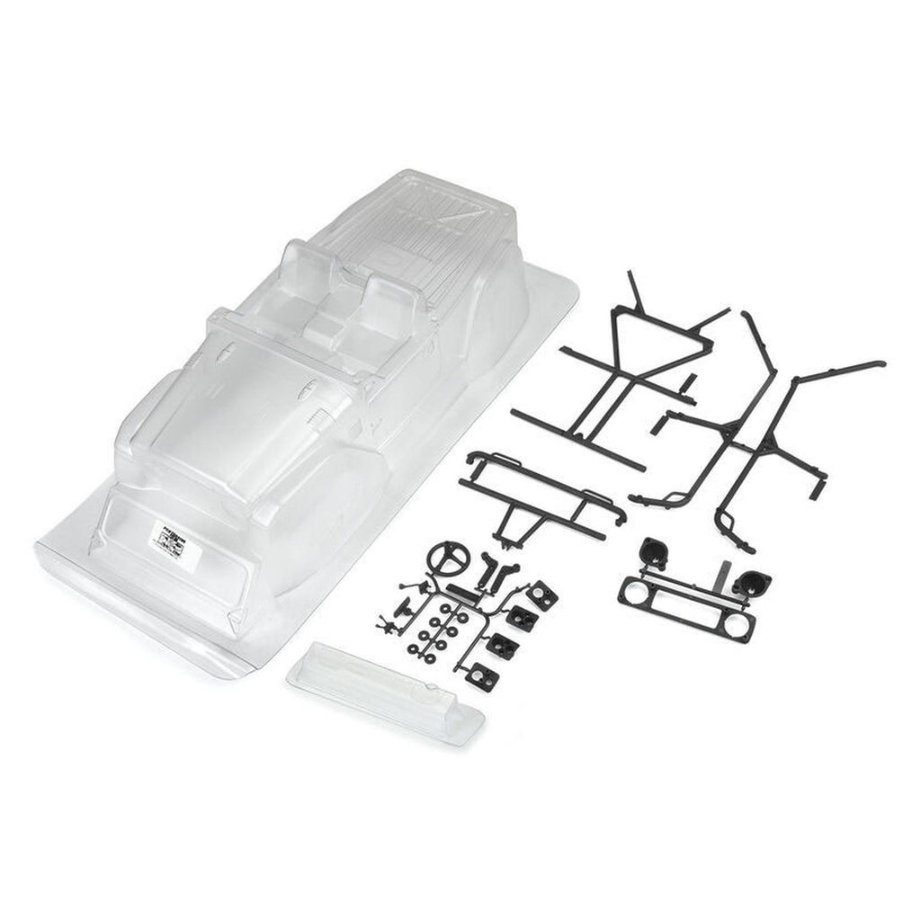 1979 Toyota Land Cruiser FJ40 Clear Body with Trail Cage And Scale Molded Accessories for 12.3" 313mm Wheelbase Scale Crawlers - Radar Toys