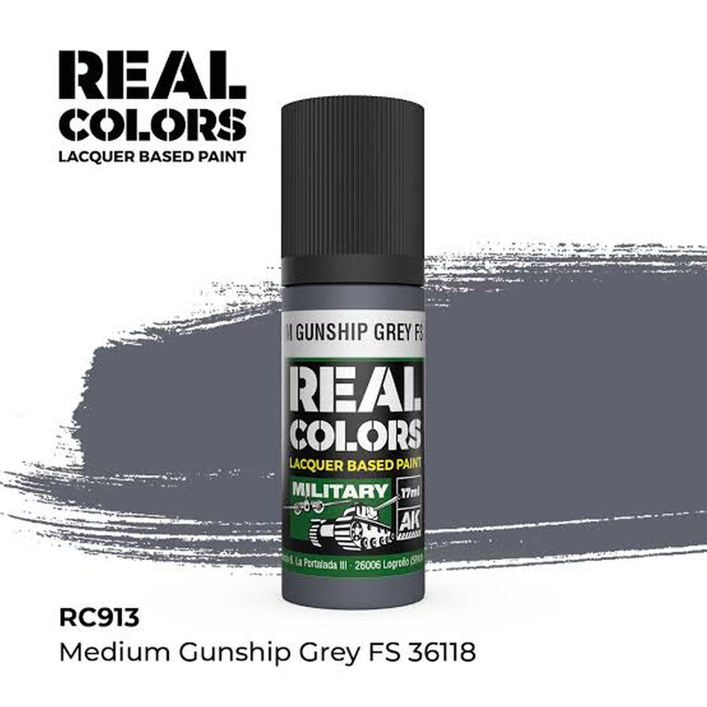 AK Real Colors Medium Gunship Grey FS 36118 Lacquer Paint 17mL - Radar Toys