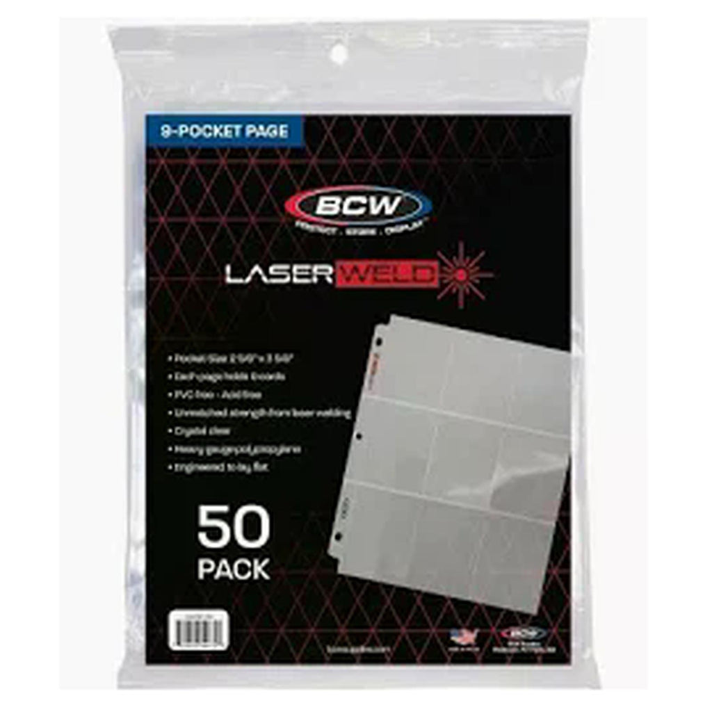 BCW 9 Pocket Crystal Clear Laserweld Card Sheets 50 Count