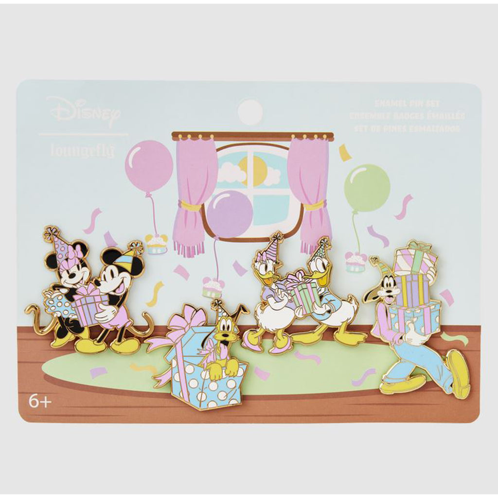 Loungefly Disney Mickey Mouse And Friends Birthday Celebration 4 Piece Pin Set