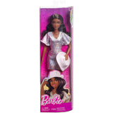 Mattel Barbie Brunette Sparkly Silver Fringe Dress Doll - Radar Toys