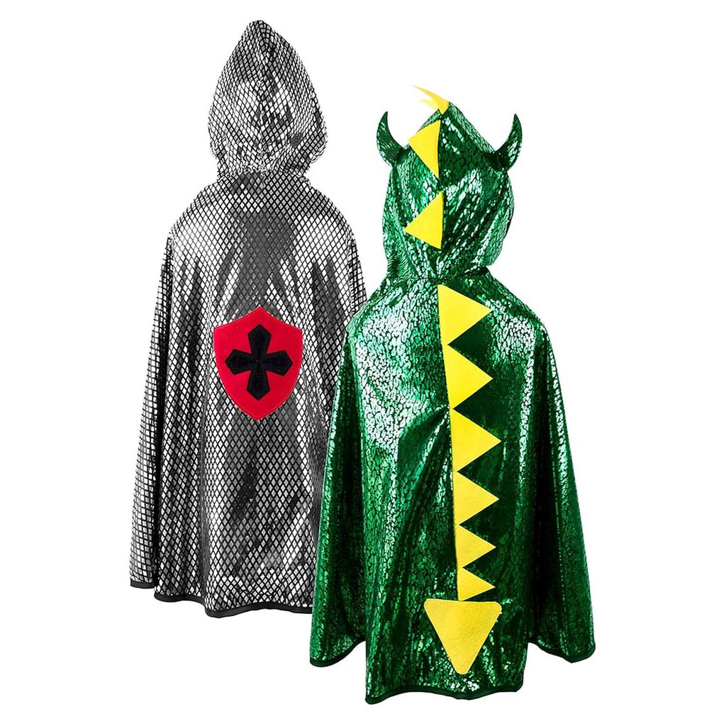Great Pretenders Reversible Dragon Knight Green And Silver Cape Size 5-6 - Radar Toys