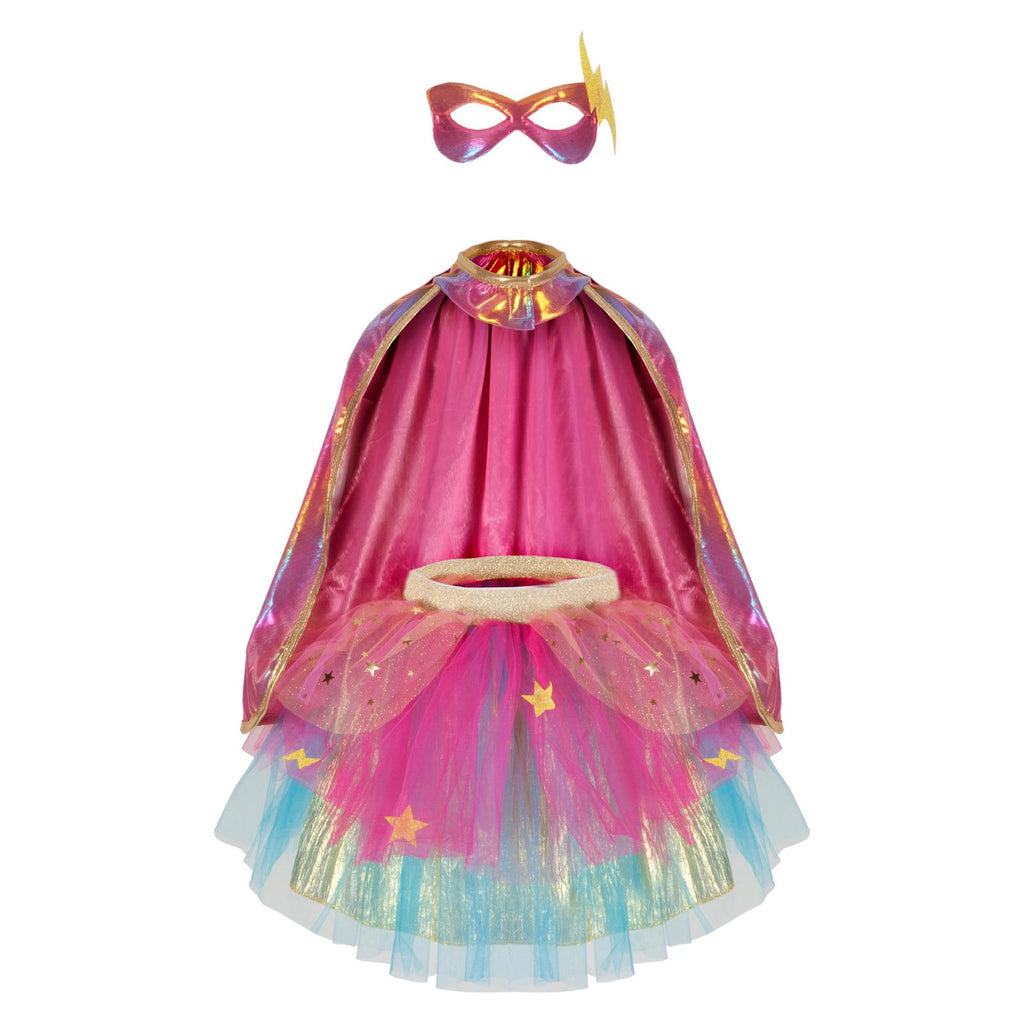 Great Pretenders Super Duper Pink Gold Tutu Cape And Mask Size 4-6 - Radar Toys