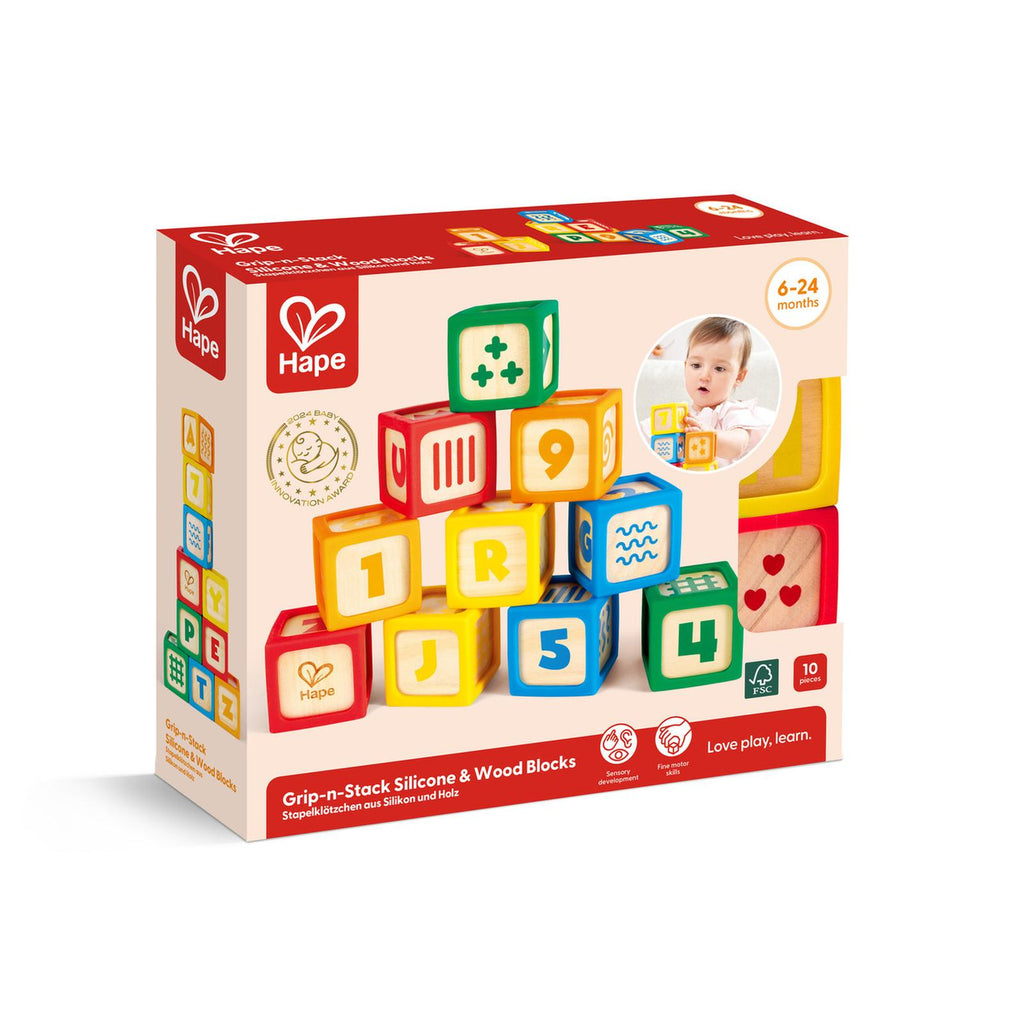 Hape Grip And Stack Silicone And Wood Blocks - Radar Toys