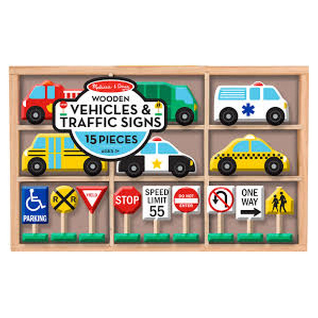 Melissa And Doug Wooden Vehicles And Taffic Signs Set