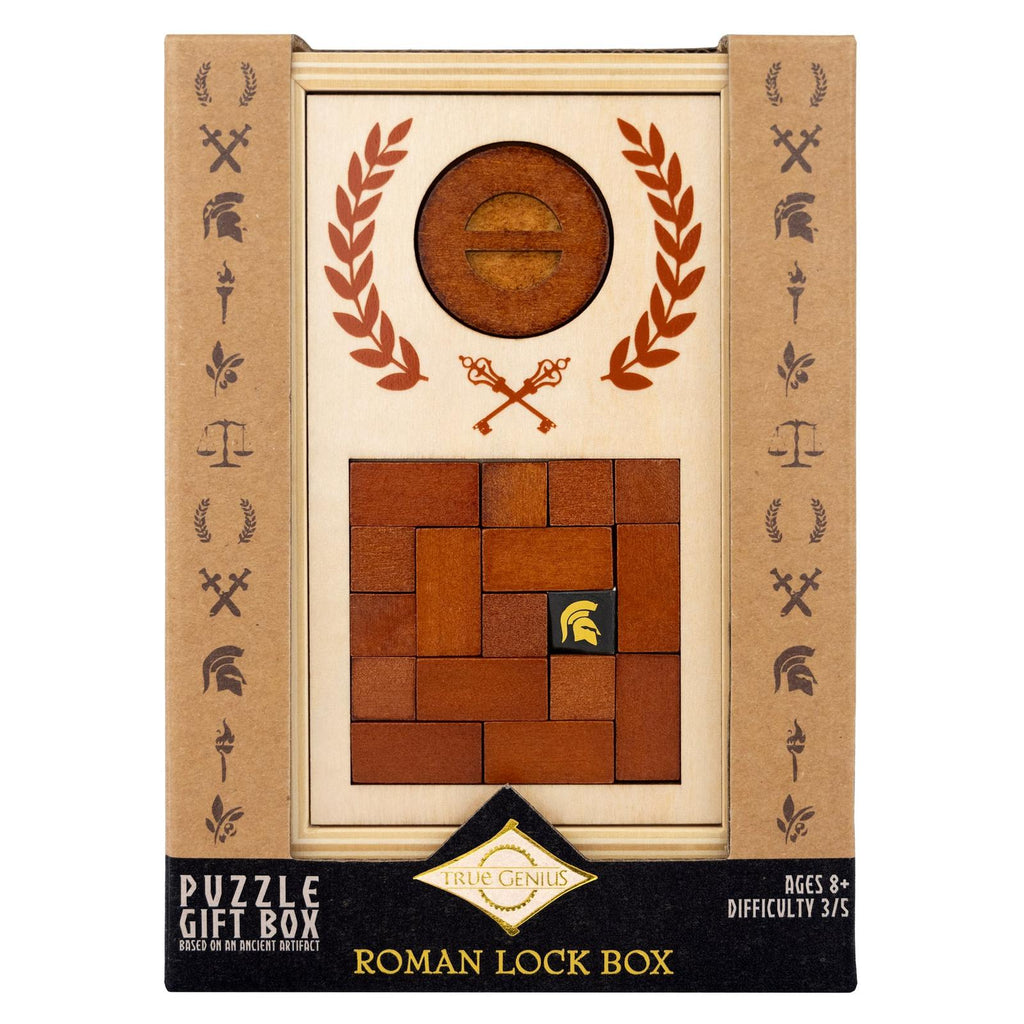 Project Genius Roman Lock Box Difficulty 3-5 Wooden Brain Teaser Puzzle
