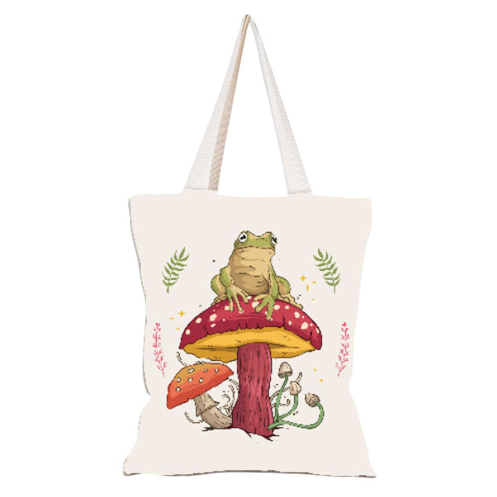 Shagwear Frog On A Mushroom Canvas Reusable Shopping Bag