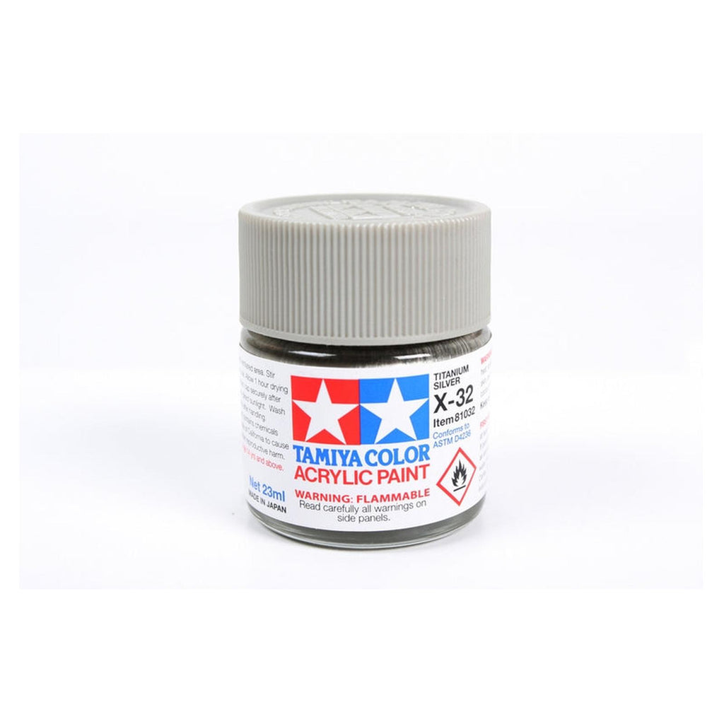 Tamiya Color X-32 Titanium Silver Gloss Acrylic Paint 23mL Bottle TAM81032 - Radar Toys