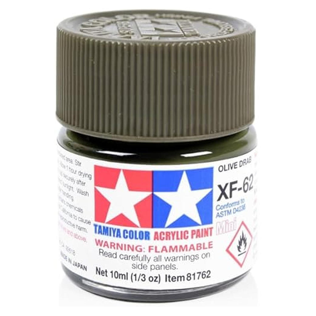 Tamiya Color XF-62 Olive Drab Flat Acrylic Paint 23mL Bottle TAM81362 - Radar Toys