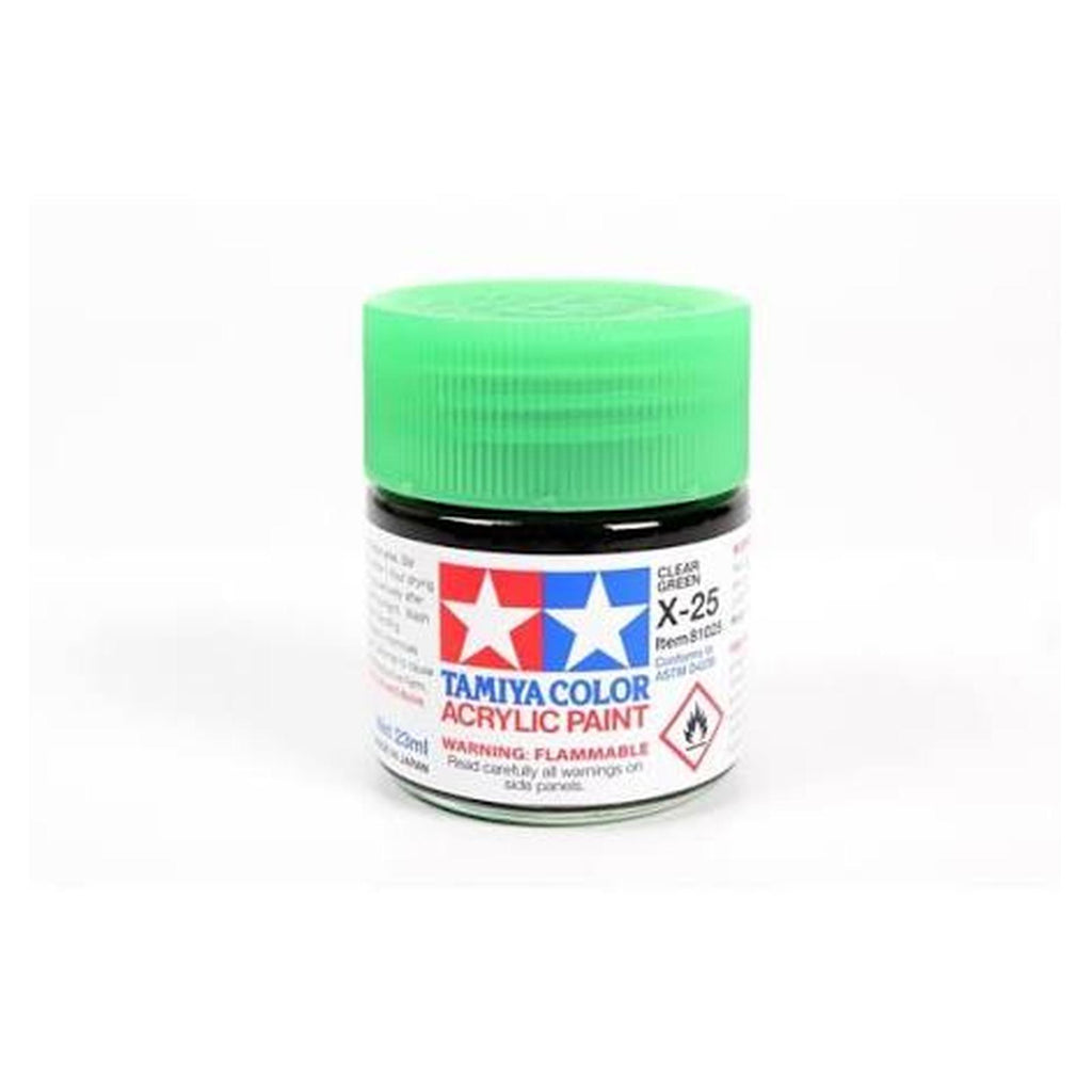 Tamiya Color X-25 Clear Green Gloss Acrylic Paint 23mL TAM81025 - Radar Toys