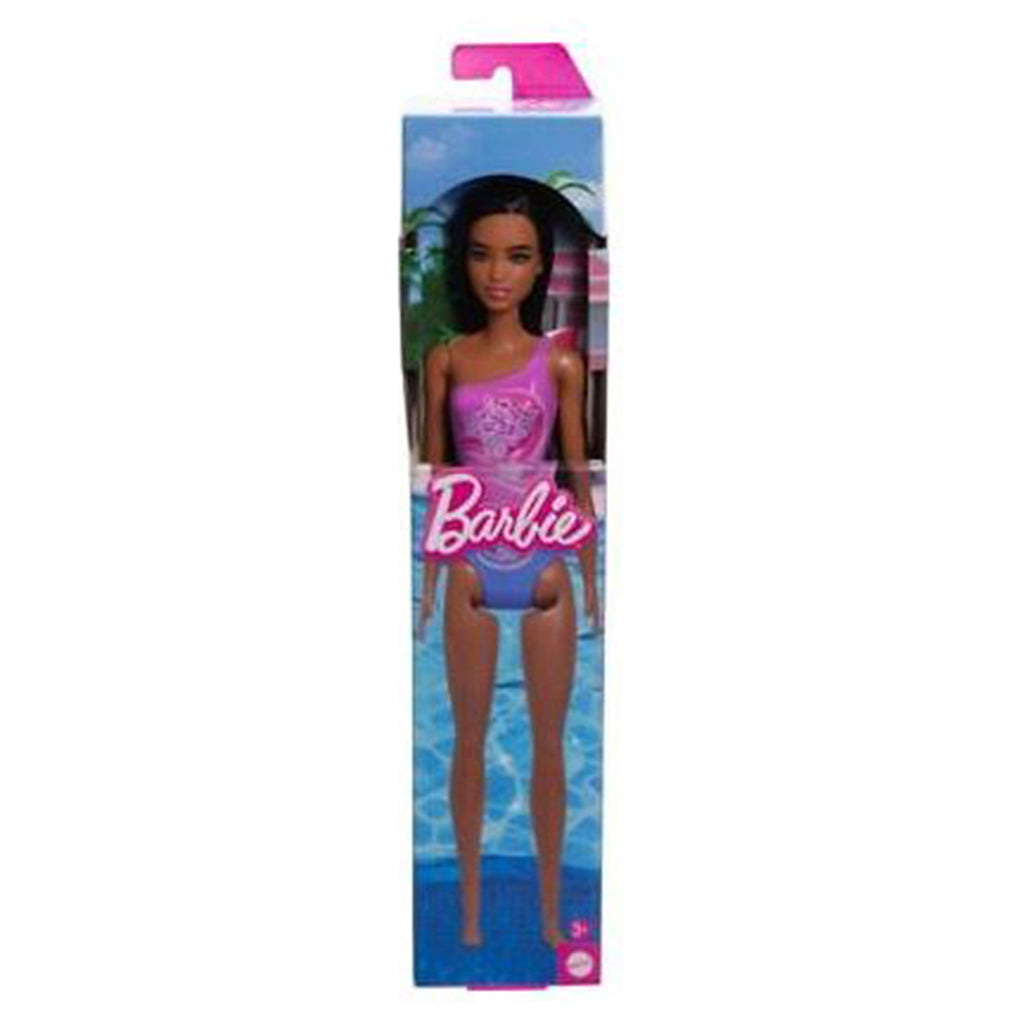 Mattel Barbie Brunet Purple And Blue Swimsuit Beach Doll