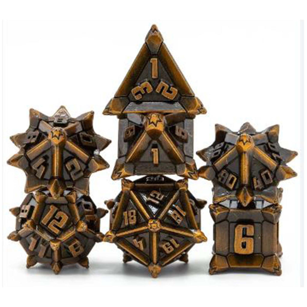 Foam Brain Warriors Flail Golden Metal 7 Piece Dice Set