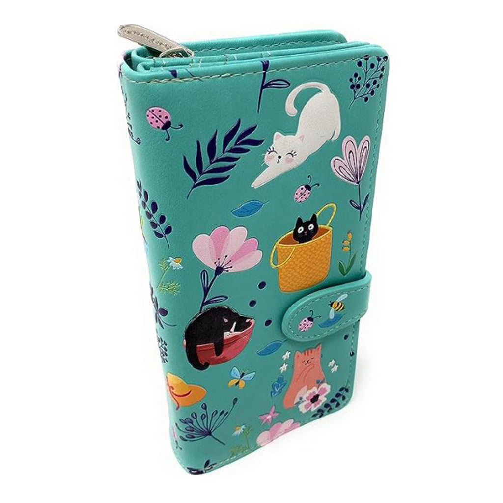 Shagwear Cats In The Garden Teal Large Zipper Wallet
