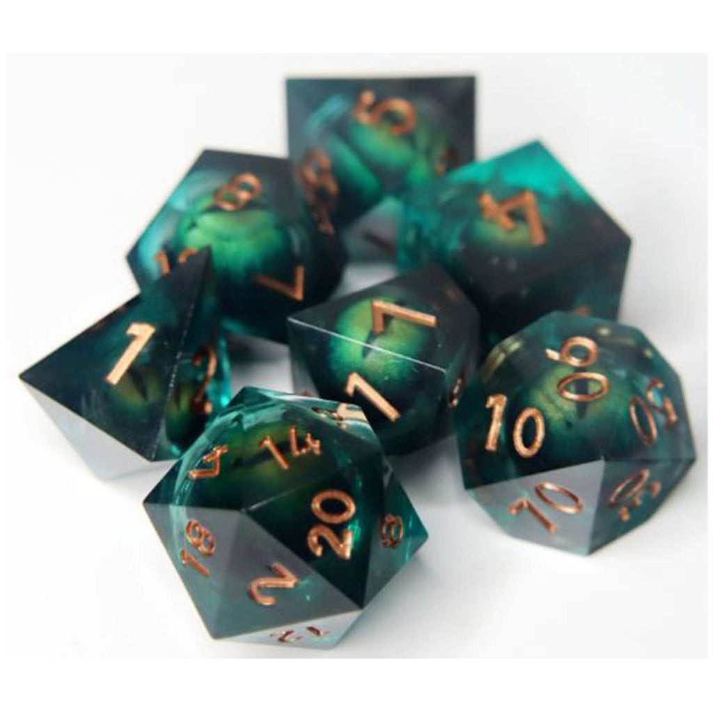 Foam Brain Green Mist Glow In The Dark Sharp Edge Liquid Core 7 Piece Dice Set