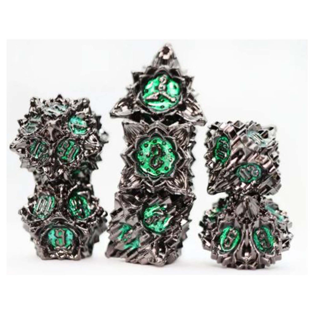 Foam Brain Floral Starburst Midnight Forest Metal 7 Piece Dice Set