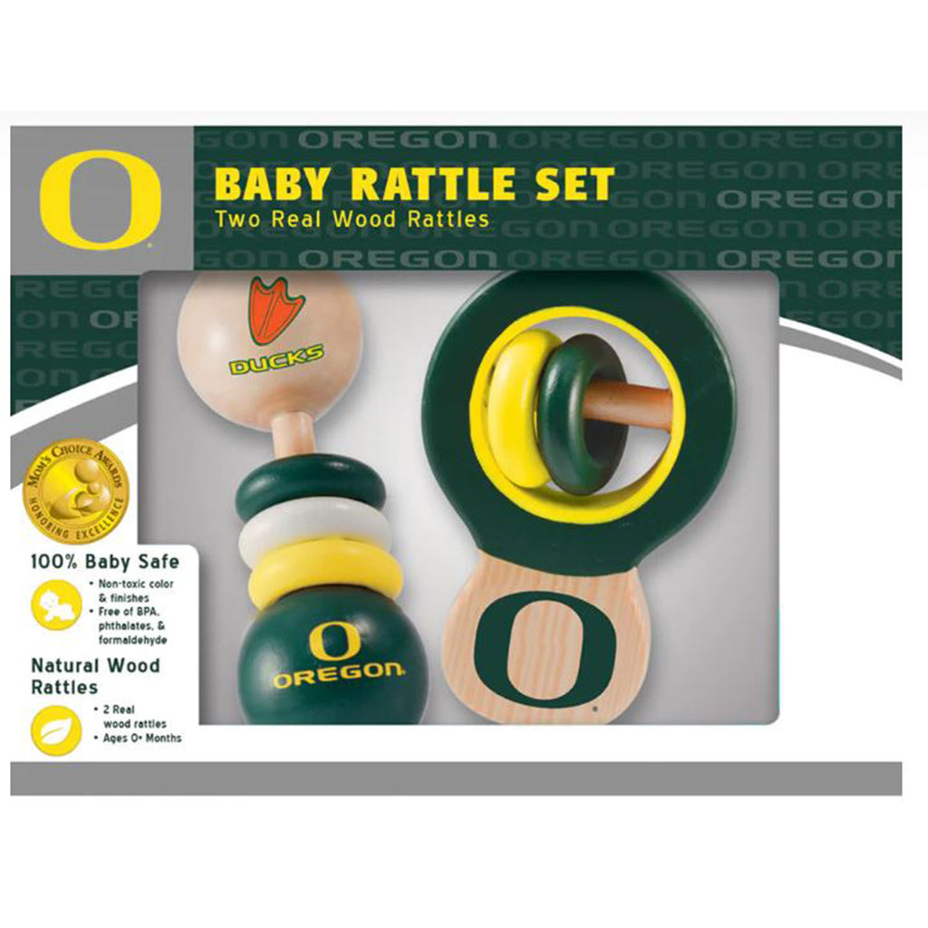 Masterpieces University Of Oregon Wood Baby Rattle Set