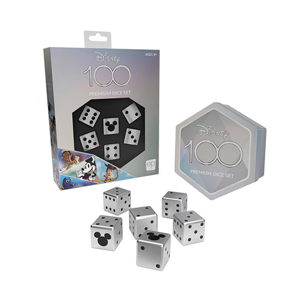 USAopoly Disney 100 Premium 6d6 Metal Dice Set And Tin Carrying Case