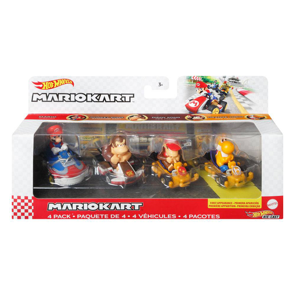 Hot Wheels Mario Kart 4 Pack Mario Donkey Diddy Yoshi Set - Radar Toys
