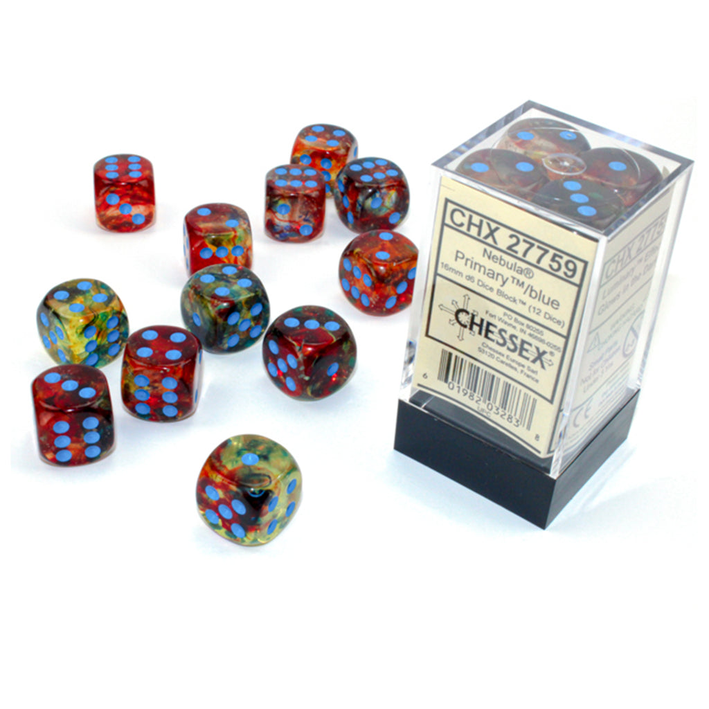 Chessex 7 Set Polyhedral Dice Nebula Primary Blue D6 Luminary CHX27759