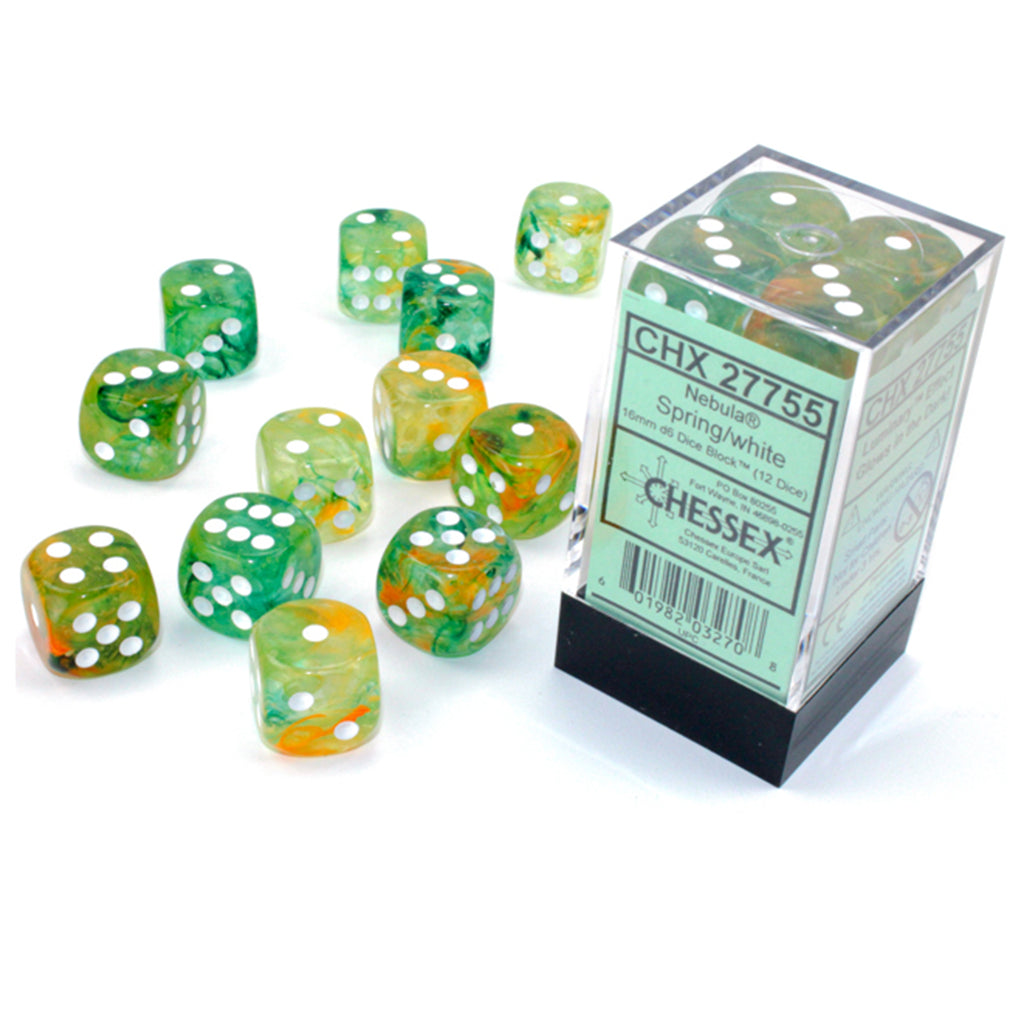 Chessex 7 Set Polyhedral Dice Nebula Spring White  D6 Luminary CHX27755