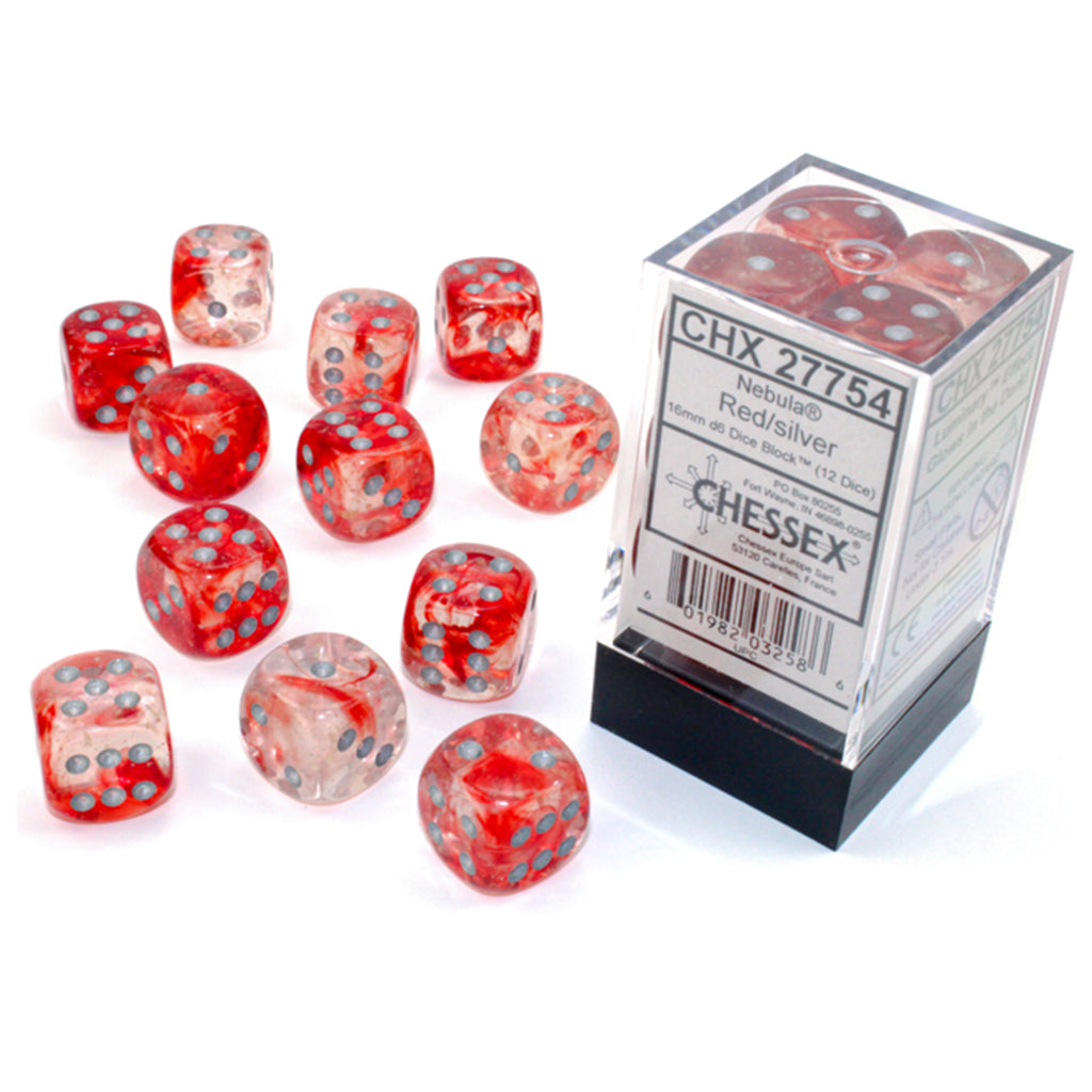 Chessex 7 Set Polyhedral Dice Nebula Red Silver D6 Luminary CHX27754