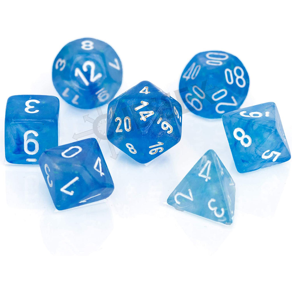 Chessex 7 Set Polyhedral Dice Borealis Sky Blue White Luminary CHX27586