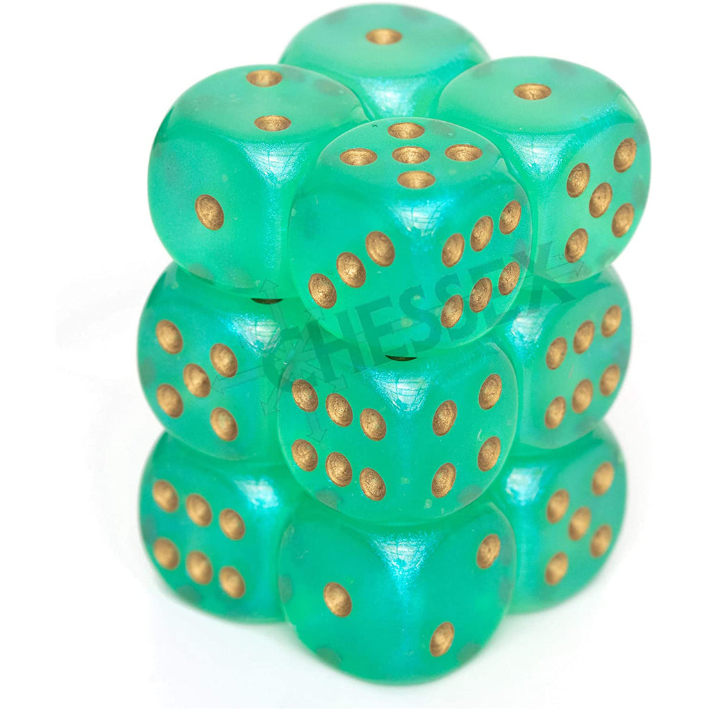 Chessex 7 Set Polyhedral Dice Nebula Light Green Gold D6 Luminary CHX27775