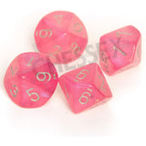 Chessex 7 Set Polyhedral Dice Borealis Pink Silver Luminary D10s CHX27384 - Radar Toys
