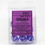 Chessex 10 D10 Polyhedral Dice Borealis Purple White Luminary CHX27377 - Radar Toys