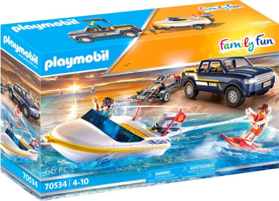 Playmobil Family Fun Pick-Up With Speedboat Building Set 70534 - Radar Toys