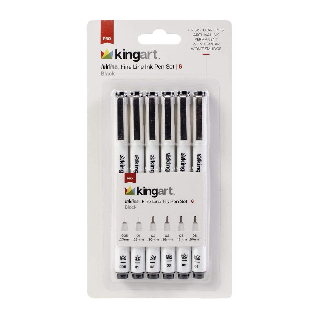 Kingart Fine Line Ink Black Pen 6 Piece Set - Radar Toys