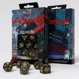 Q Workshop Cyberpunk Red Wet Work Black And Yellow 7 Piece Dice Set - Radar Toys