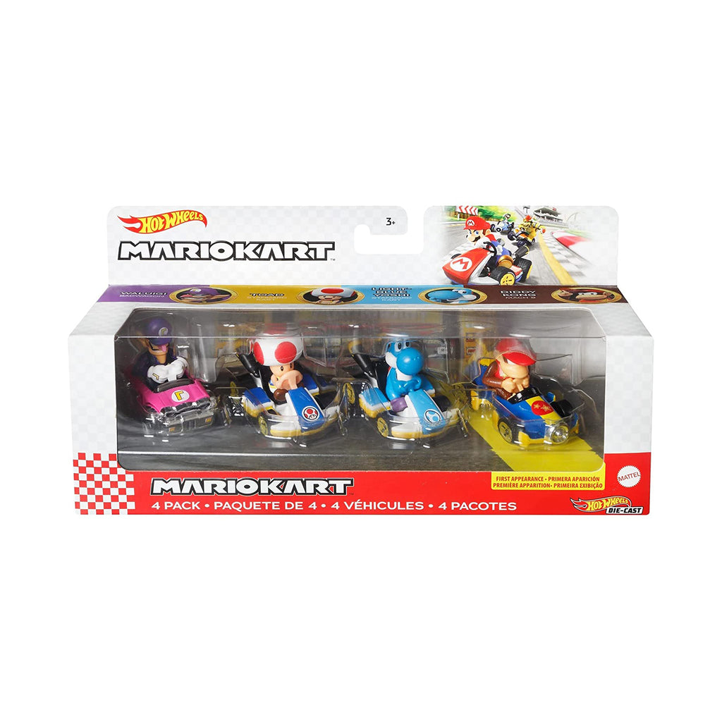 Hot Wheels Mario Kart 4 Pack Waluigi Toad Set - Radar Toys