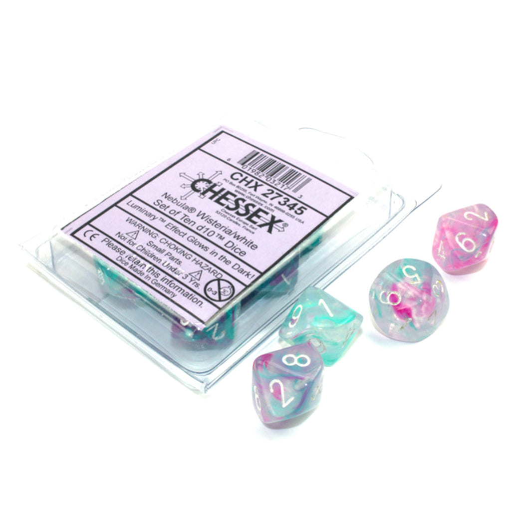 Chessex 10 D10 Polyhedral Dice Nebula Wisteria White Luminary CHX27345