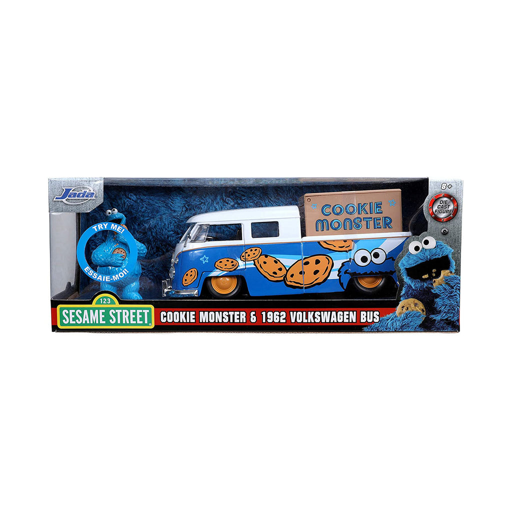Jada Toys Sesame Street Cookie Monster And 1963 Volkswagen Bus Pickup 1:24 Diecast Set