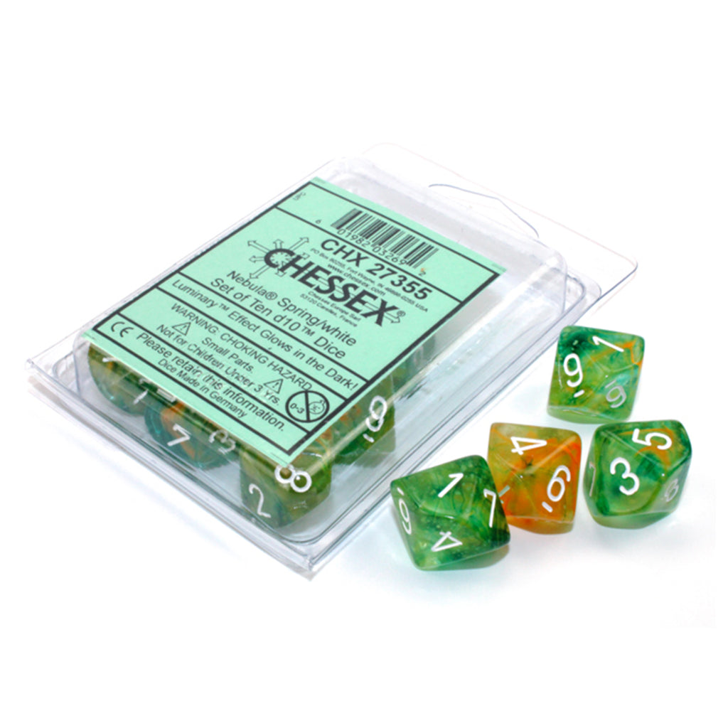 Chessex 10 D10 Polyhedral Dice Nebula Spring White  Luminary CHX27355