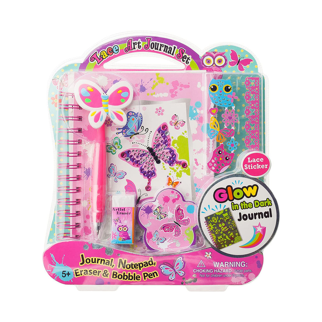 Hot Focus Lace Art Journal Set And Bobble Pen Set Glow In The Dark Set - Radar Toys