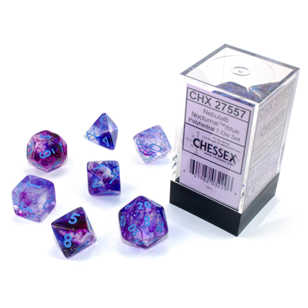 Chessex 7 Set Polyhedral Dice Nebula Nocturnal Blue Luminary CHX27557