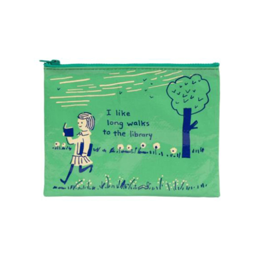 Blue Q I Like Long Walks To The Library Zipper Pouch - Radar Toys