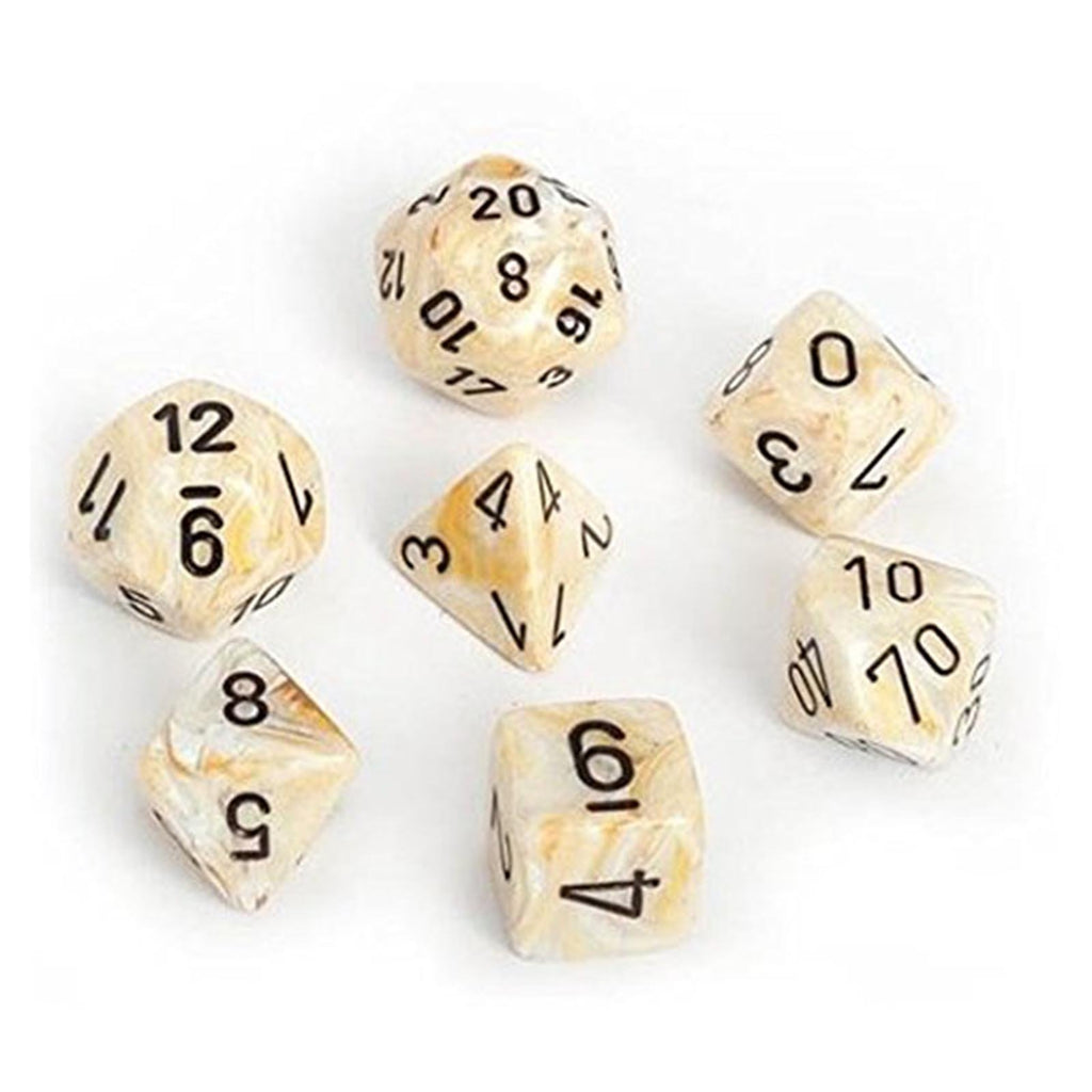 Chessex 7 Set Dice Marble Ivory/Black CHX 27402