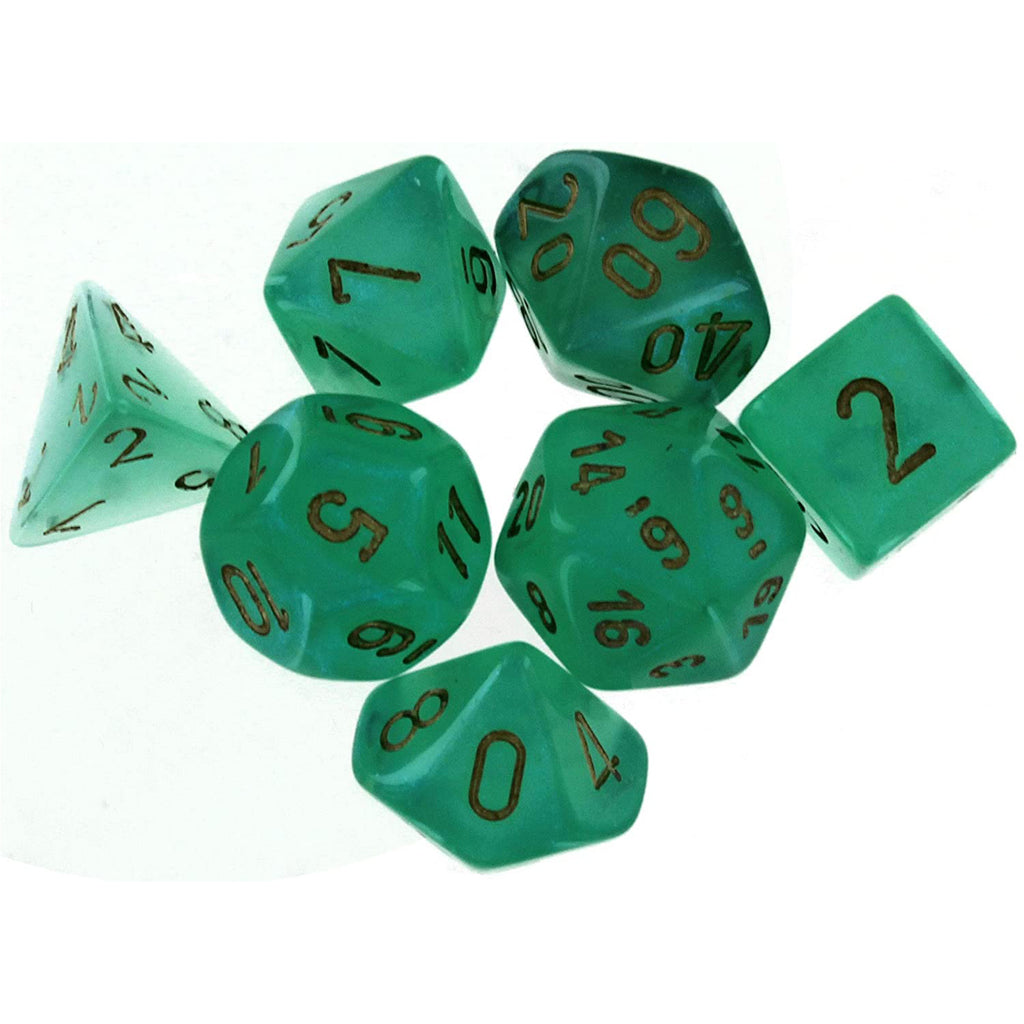 Chessex 7 Set Polyhedral Dice Borealis Light Green Gold Luminary CHX27575