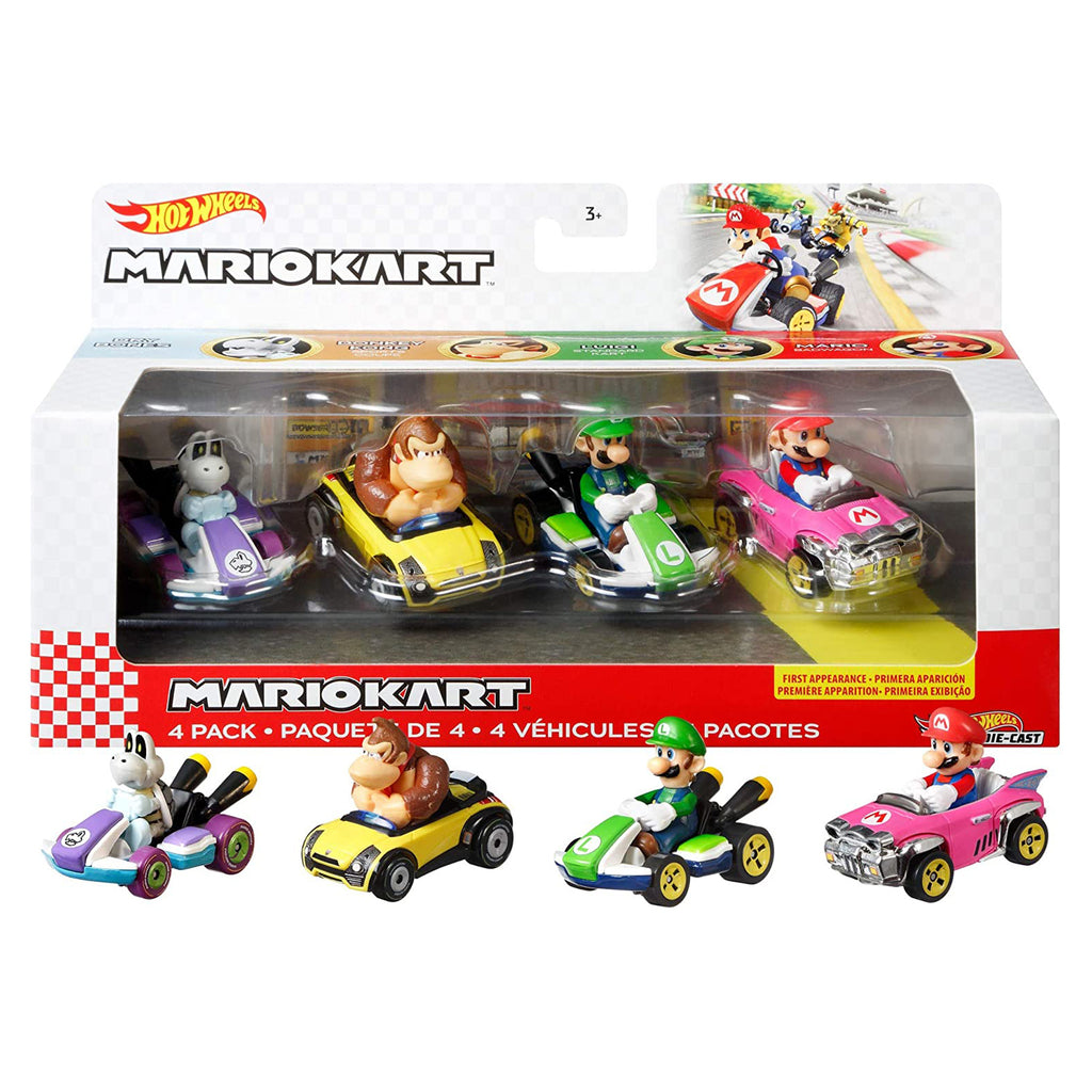 Hot Wheels Mario Kart 4 Pack Dry Bones Donkey Kong Set - Radar Toys