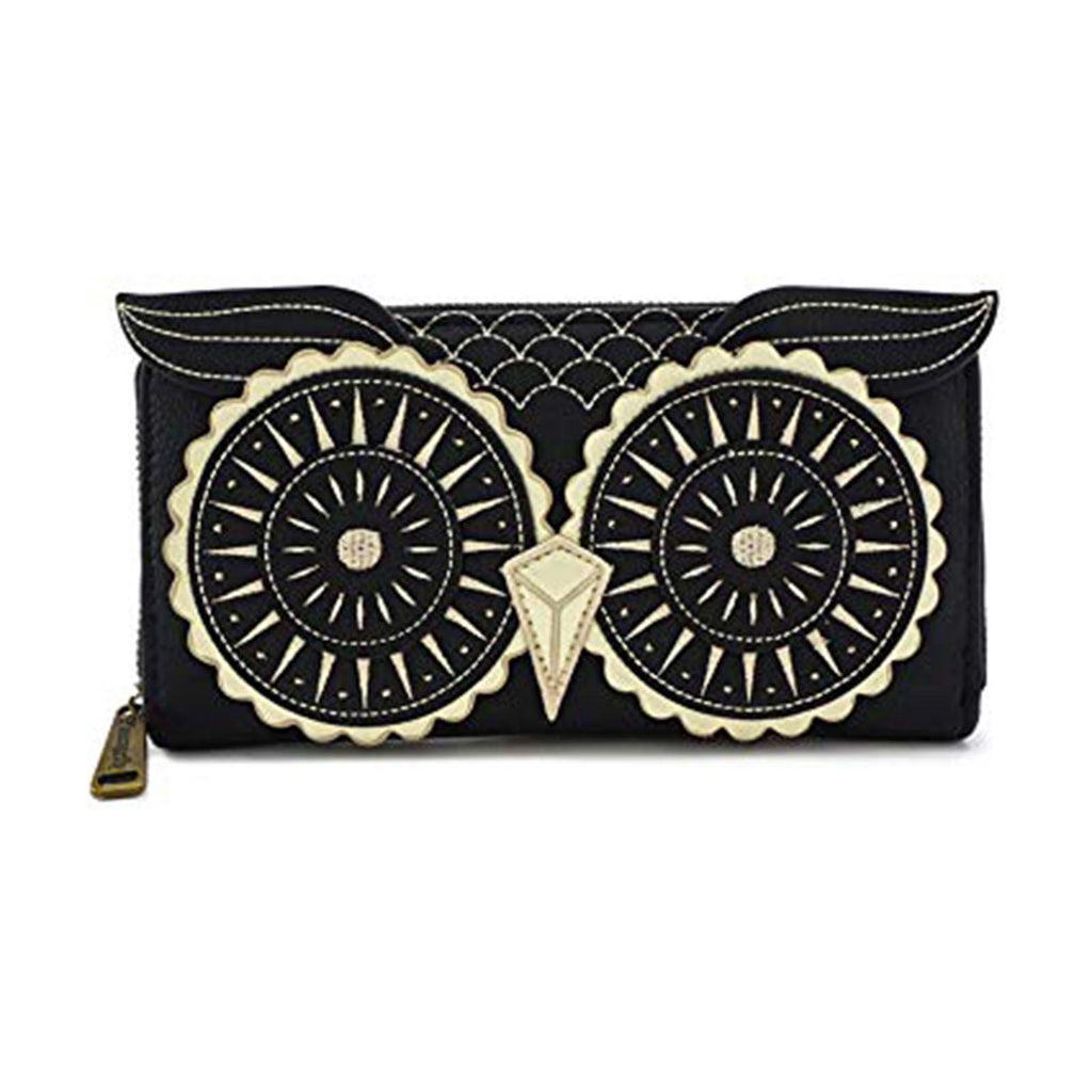 Loungefly Black Gold Owl Zip Around Wallet