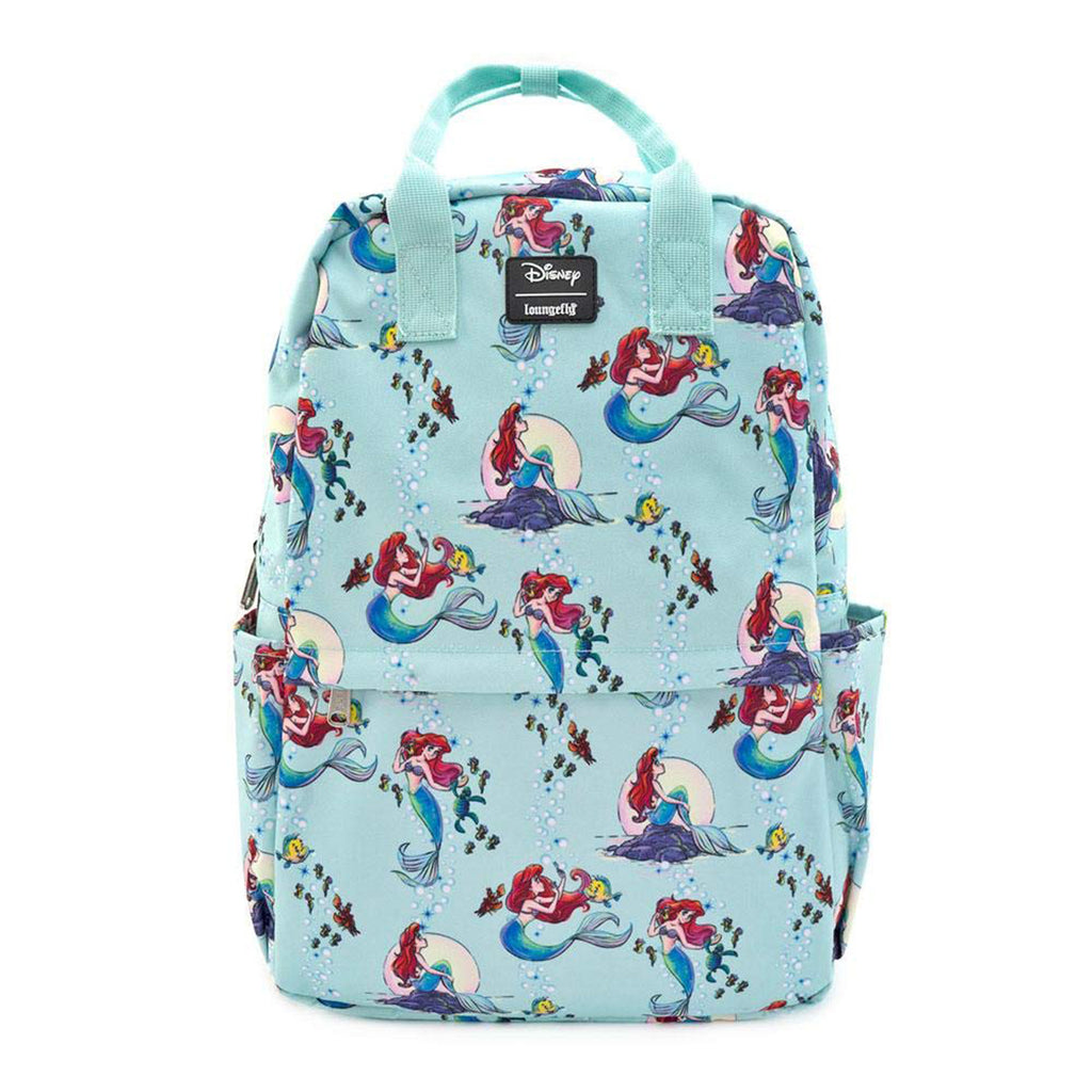 Loungefly Disney Little Mermaid Ariel Scenes All Over Print Square Nylon Backpack