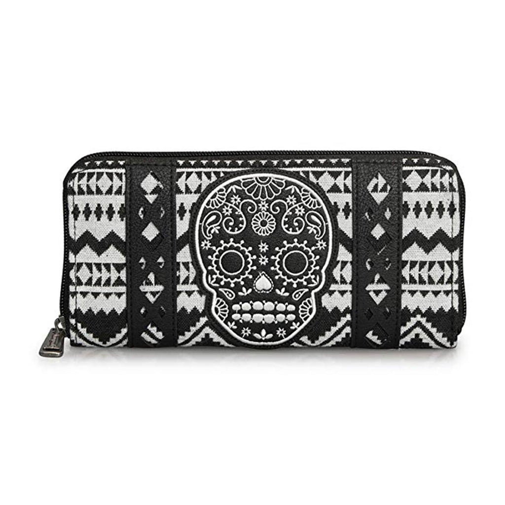 Loungefly Skull Black White Canvas Zip Around Wallet