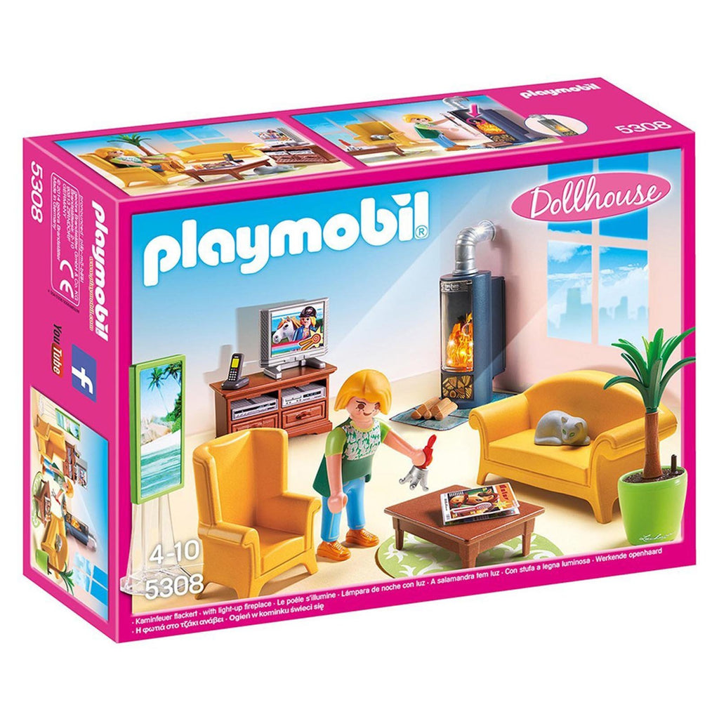 Playmobil Dollhouse Living Room With Fireplace Building Set 5308 - Radar Toys