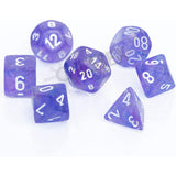 Chessex 7 Set Polyhedral Dice Borealis Purple White Luminary CHX27577 - Radar Toys