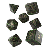 Q-Workshop Runic Bottle Green Gold 7 Piece Dice Set - Radar Toys