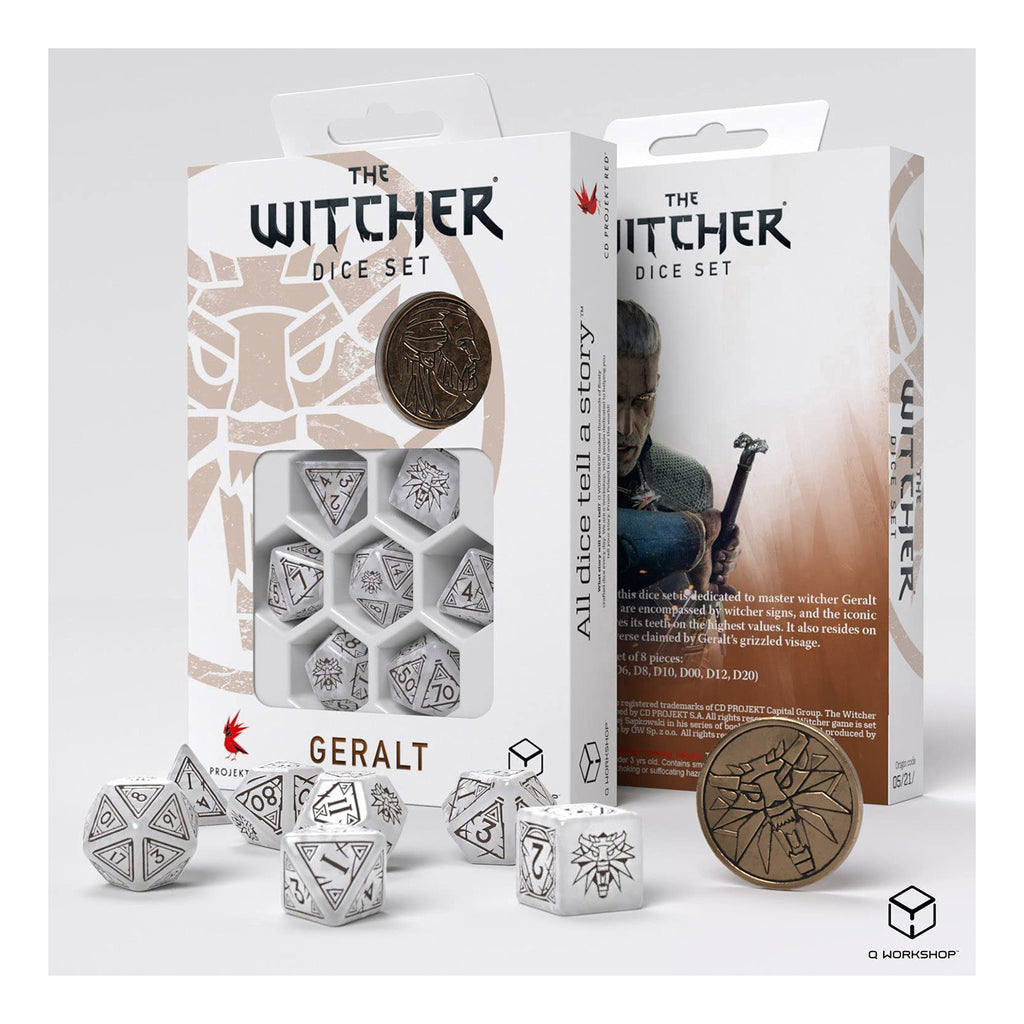 Q-Workshop The Witcher Geralt The White Wolf 7 Piece Dice Set With Coin - Radar Toys